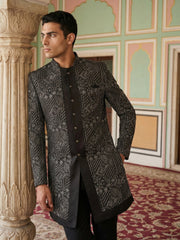 Men Black Embroidered Indo-Western Set ( 50JIND 124Black S )