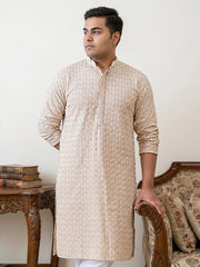 Sequin Embroidered Pure Cotton Kurta with Pyjamas ( JOKP P 5005Beige  )