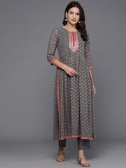 Women Ethnic Motifs Printed Pleated Sequinned Kurta with Trousers-AHKUPT-COMBO-911