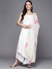 White Floral Printed Gotta Patti Pure Cotton Kurta With Palazzos & Dupatta-AHKUDUPZ-COMBO-706