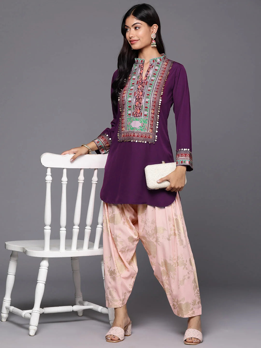 Purple Printed Kurti with Salwar - Indian Women's Kurta Sets