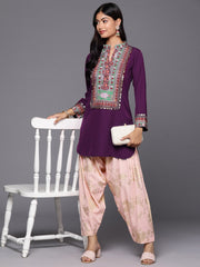 Purple Printed Sequined Kurti with Salwar-AHTUSL-COMBO-852