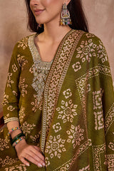Green Floral Printed Kurta With Trousers And Dupatta PKSKD3227