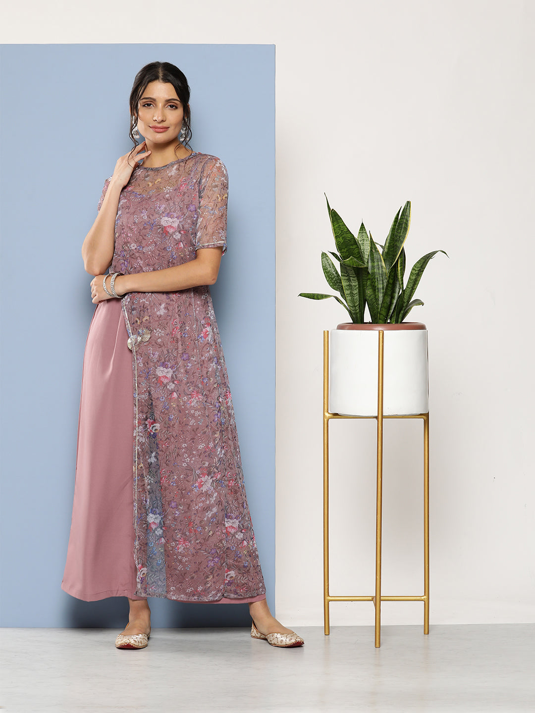 Mauve Floral Printed Waist Tie-Ups Jumpsuit-AHJSNTDP-39