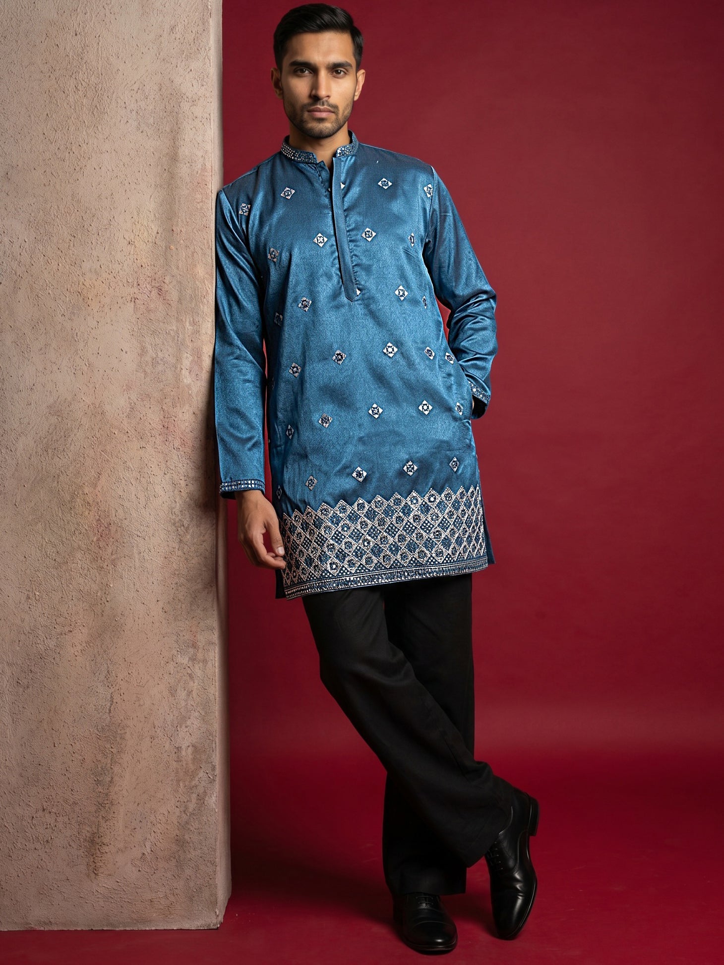 DesiQlo Men Embroidered Kurta Pyjama Set - Multicolor - - 65KP_PJ11B_5
