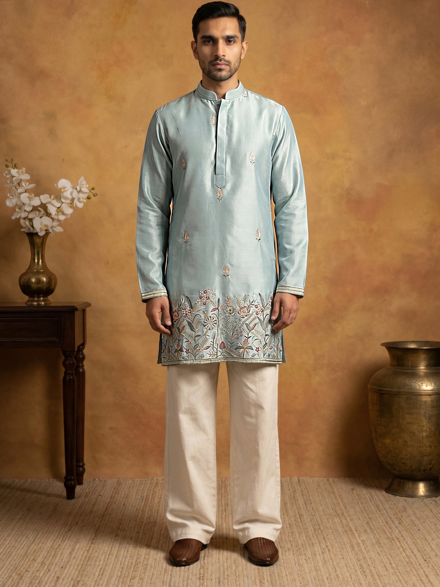 DesiQlo Men Embroidered Kurta Pyjama Set - Blue