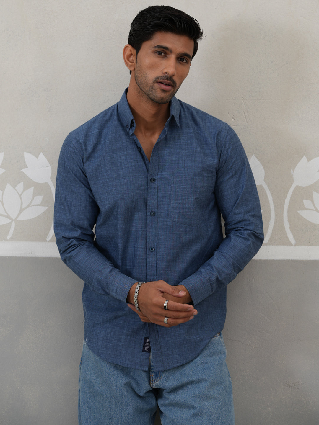 Cotton Blend Solid Casual Shirt for Men ( RDSH 032Blue )