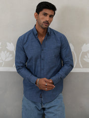 Cotton Blend Solid Casual Shirt for Men ( RDSH 032Blue )