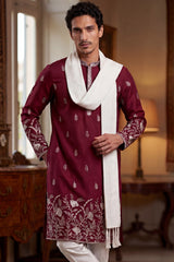 Maroon Silk Blend Solid Embroidered Straight Kurta Trouser with Dupatta MKPD1945