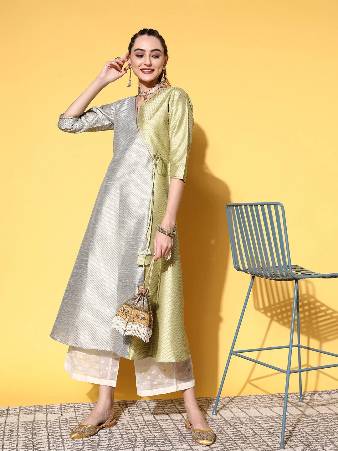 Green Tie-Up Kurta | Modern Indian Kurtis for Women
