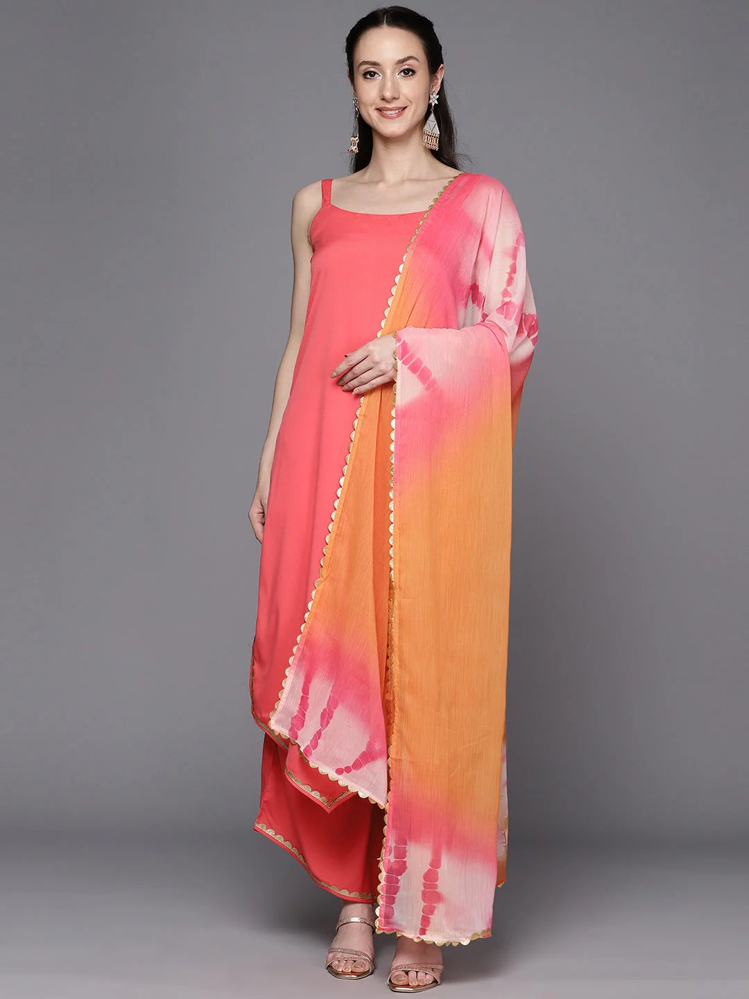 Coral Kurta Palazzo Set with Dupatta | Women's Ethnic Wear