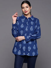 Royal Blue Floral Printed Tunic-AHTUCOKHGL-8080