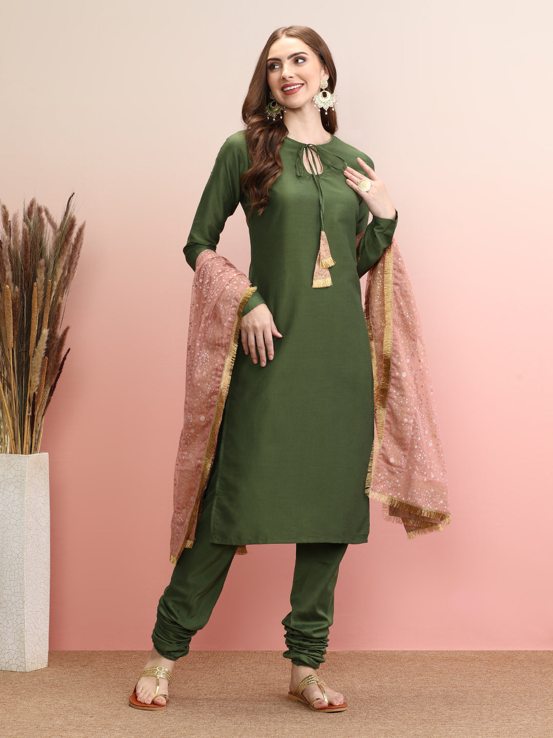 Tie-Up Neck Regular Sleeves Straight Kurta Set-AHKICHDU-COMBO-990