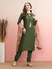 Tie-Up Neck Regular Sleeves Straight Kurta Set-AHKICHDU-COMBO-990
