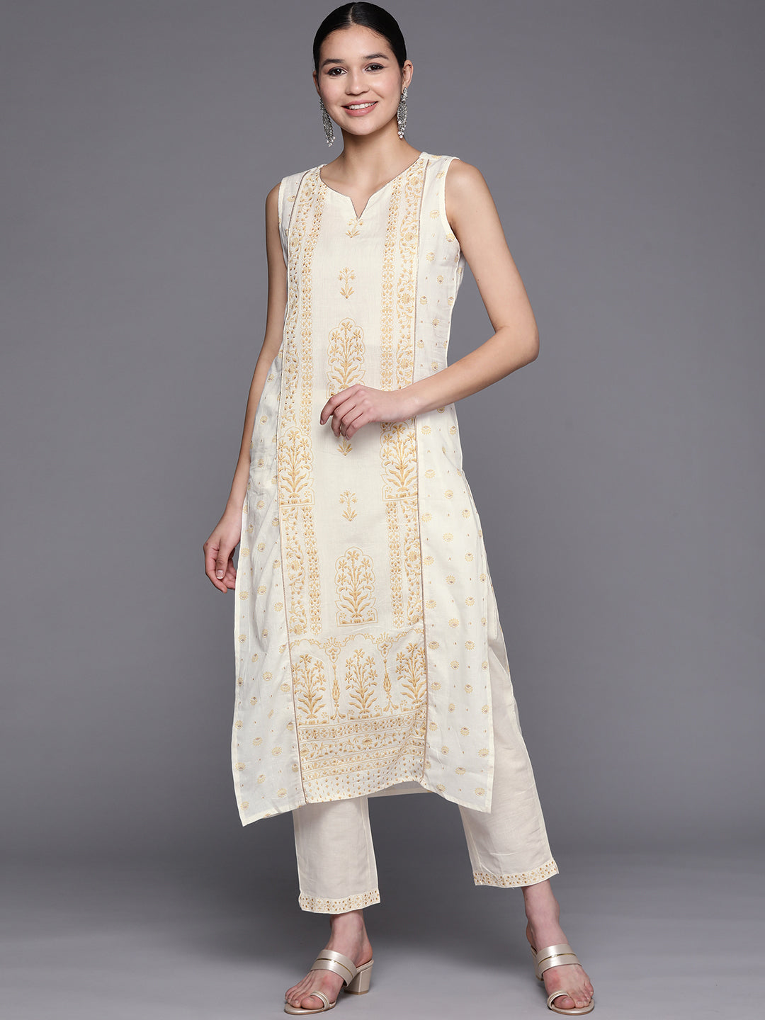 Off White Cotton Printed Kurta Set | Women's Indian Kurta Sets