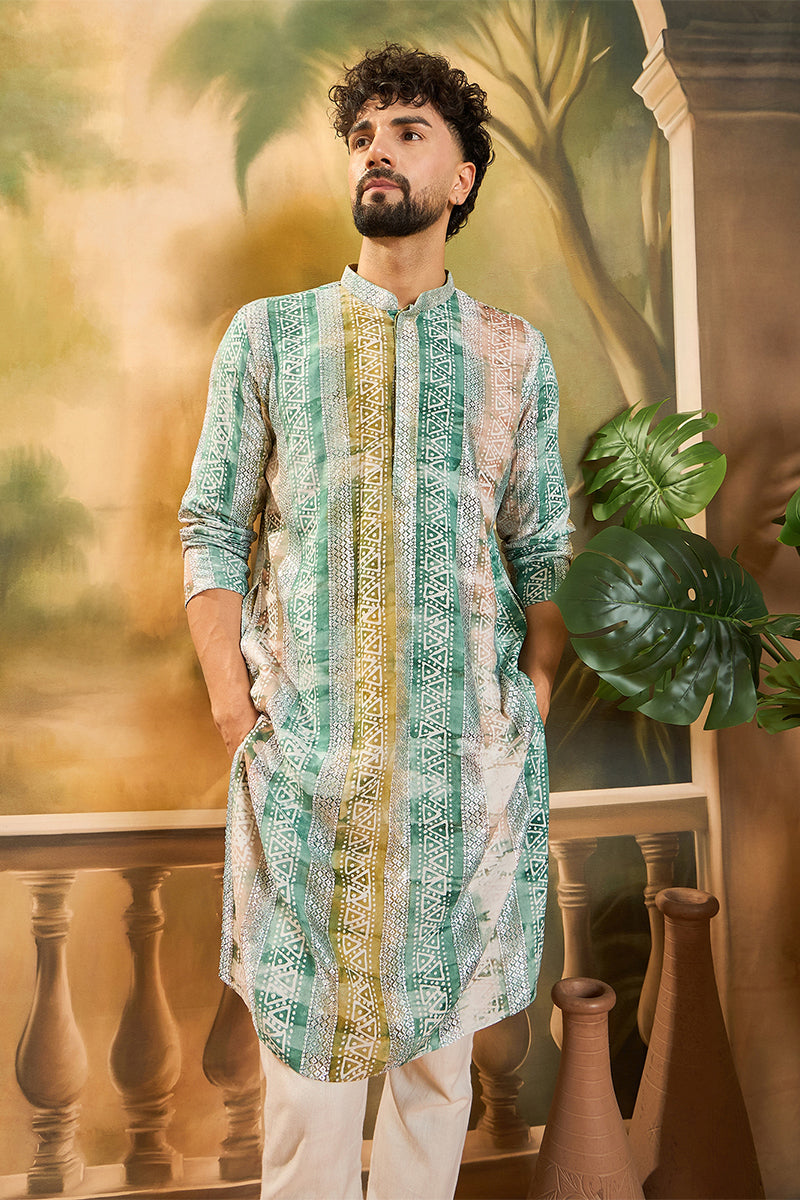 Green Viscose Rayon Batik Printed Straight Kurta MKU1480 | DesiQlo