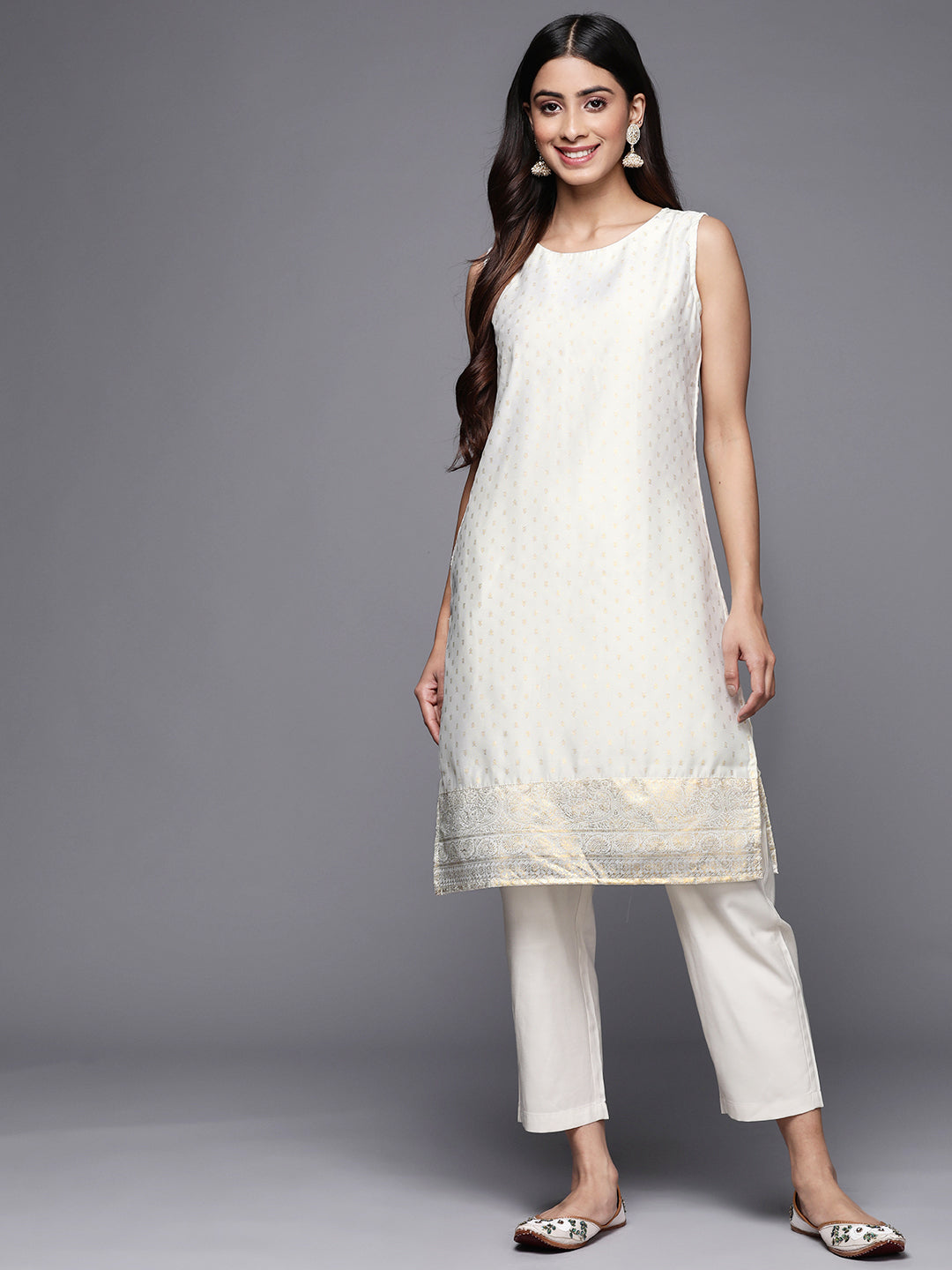 Off White & Gold Printed Indian Kurta | Elegant Ladies Kurti