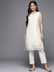 Off White & Gold-Toned Geometric Printed Kurta-AHTUCHFP-8107