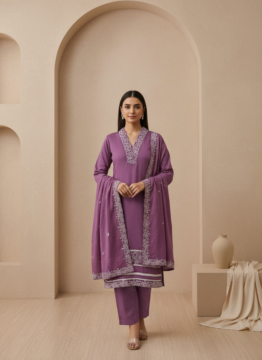 Cotton Blend Kurta Set for Women - Lilac | MLWSHKS9291LVR | DesiQlo