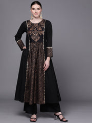 Black Floral Printed Pure Cotton Kurta with Palazzos-AHKUPZ-COMBO-550-FF