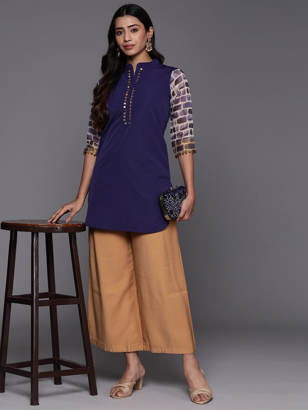 Navy & Gold Cotton Tunic Top | Indian Kurtis for Ladies
