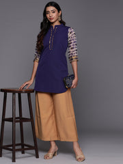 Navy Blue & Gold Toned Printed Pure Cotton Tunic-AHTUCHDP-8173