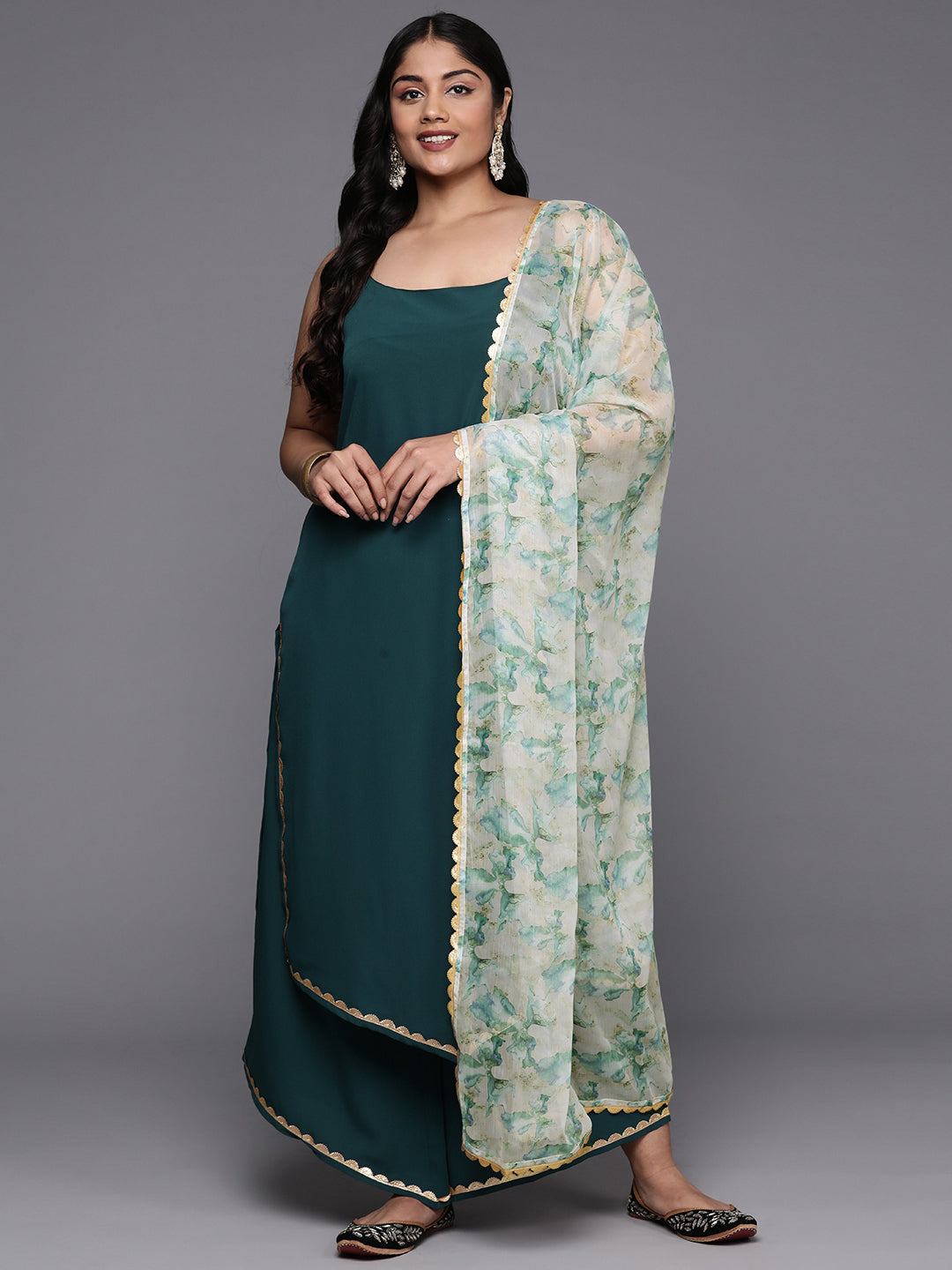 Plus Size Solid Kurta Palazzo Set with Dupatta | Women's Style