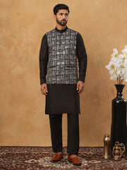 Embroidered Nehru Jacket Set with Solid Kurta Pyjama (65KPWC 592B 4150 Black )