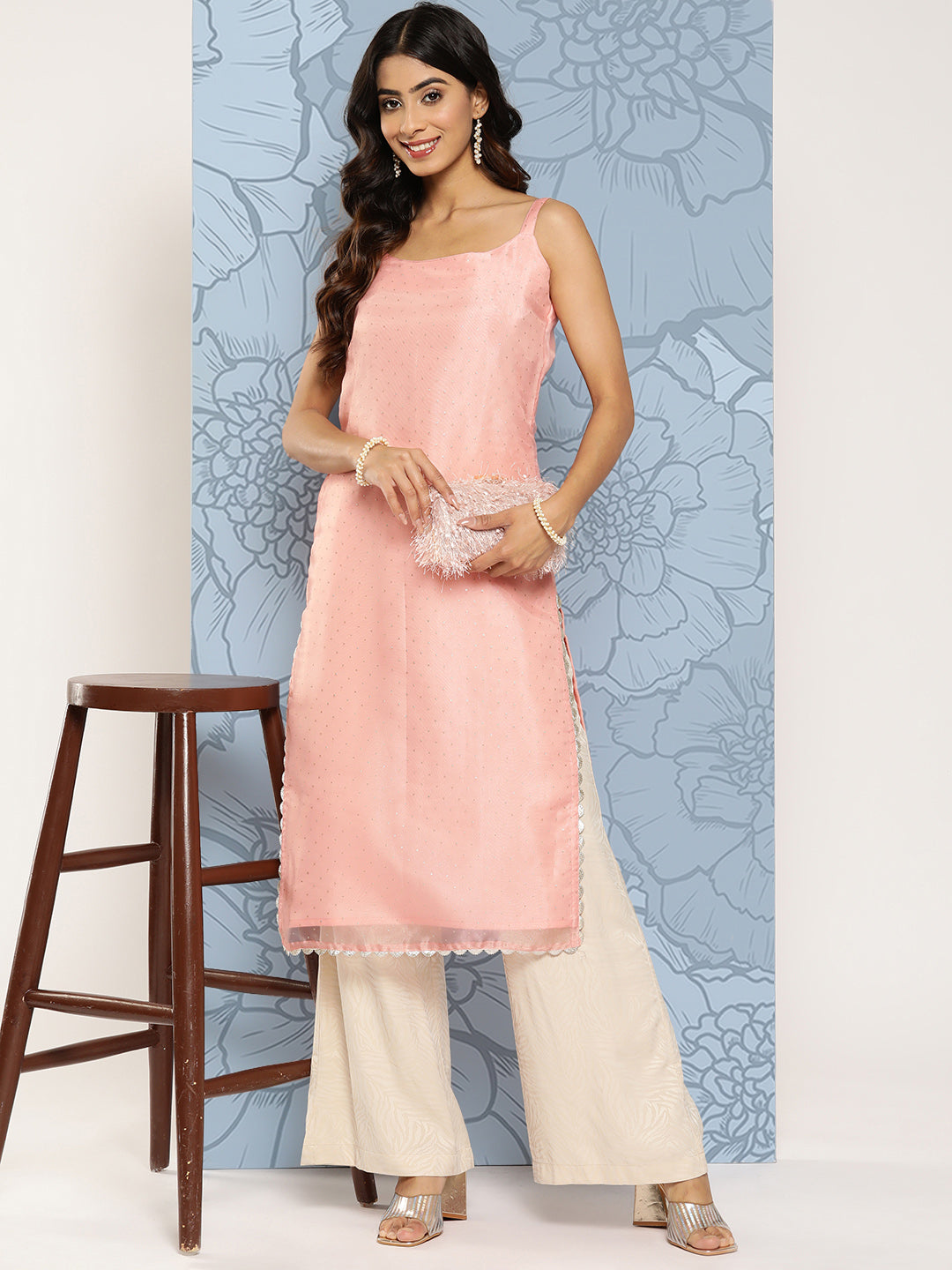 Floral Cotton Kurta - Off White Indian Kurtis for Women