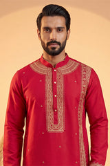 Pink Silk Blend Solid Emboidered Straight Kurta MKU2315