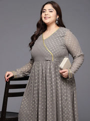 Grey Printed Plus Size Angrakha Kurta with Palazzos-AP-AHKUPZ-COMBO-676