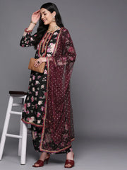 Black Floral Printed Gotta Patti Kurta with Palazzos & With Dupatta-AHKUDUPZ-Combo-637