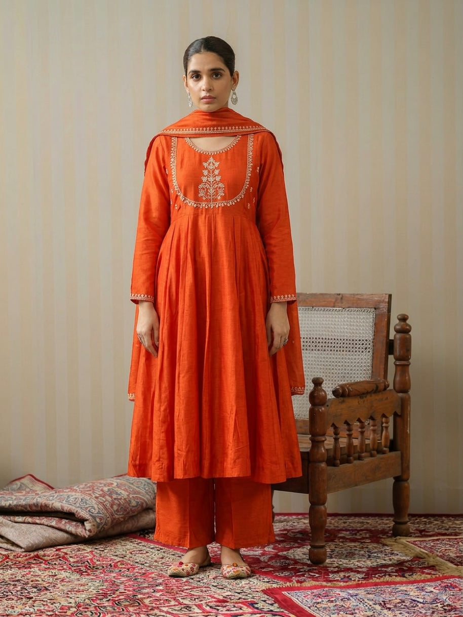 Polyester Kurta Set for Women - Orange | MLWSHKS9296ORG | DesiQlo