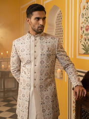 Men Peach Embroidered Indo-Western Set ( 50JIND 111Peach S )
