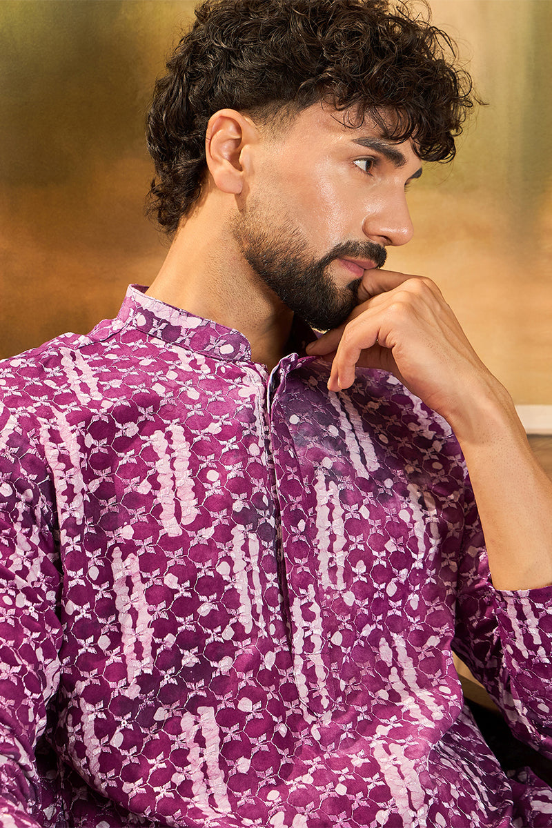 Purple Viscose Rayon Shibori Embroidered Straight Kurta MKU1478