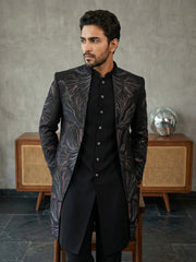 Men Black Embroidered Indo-Western Set ( 50JIND 121Black S )