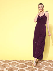 Burgundy Printed Jumpsuit with Ruffles-AHJSCRGL-59-FF