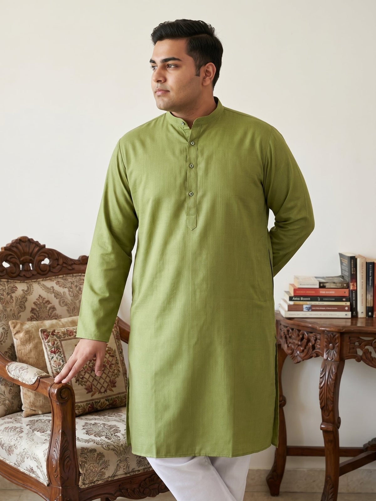 Solid Cotton Kurta Set for Men ( JOKP P 5144Olive  )
