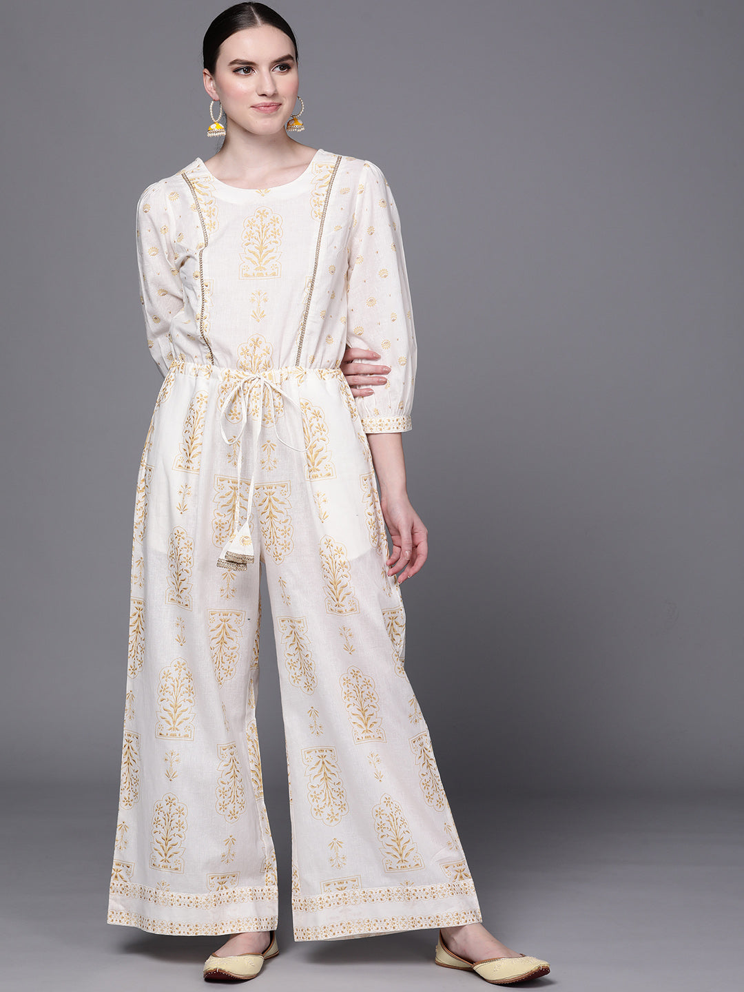 Cotton Printed Jumpsuit with Tie | Women's One-Piece Outfits