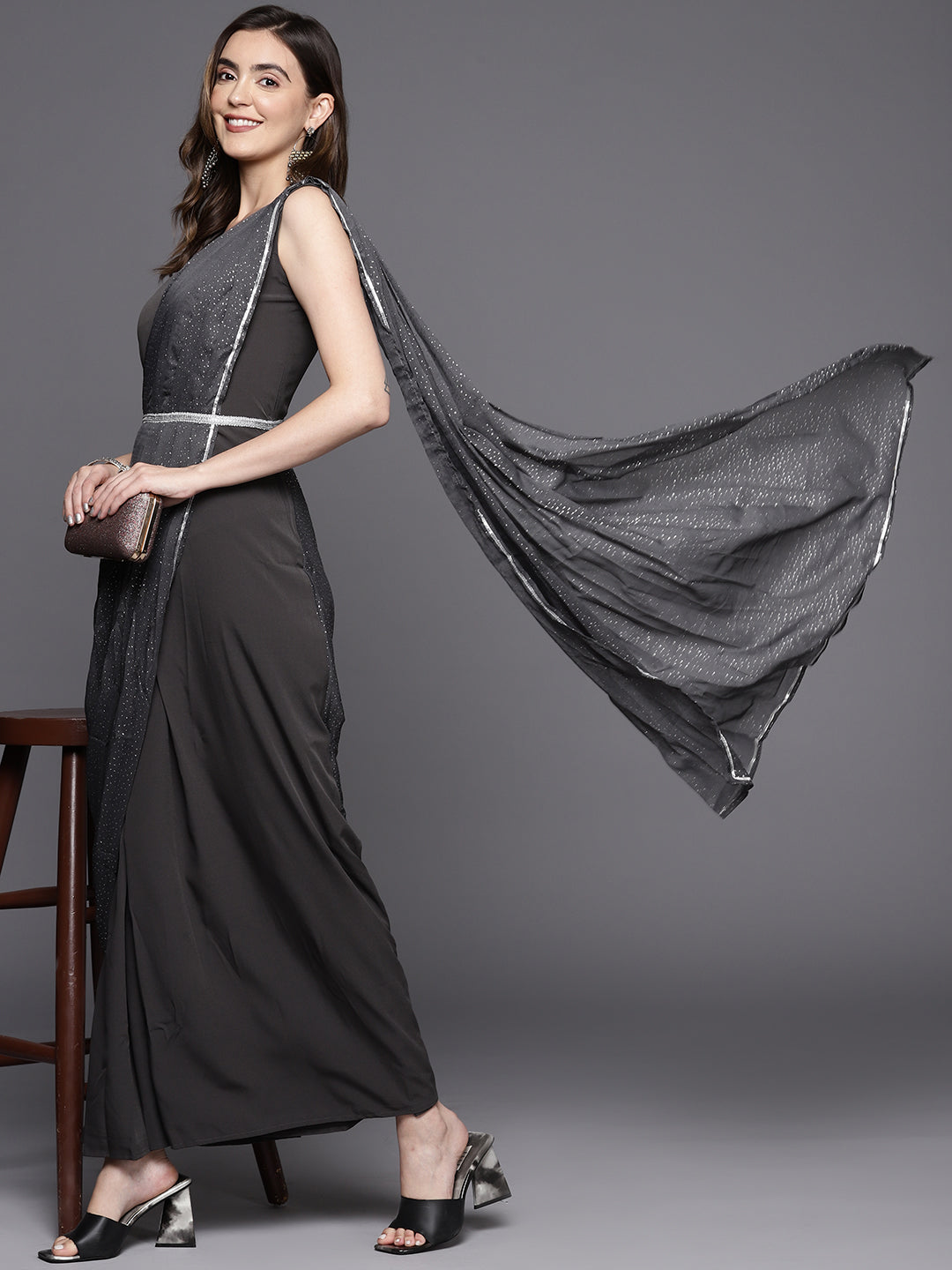 Grey Abstract Print Dress - Indian Dresses Online