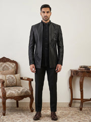 Japanese Fabric Embroidered Indo-Western Set ( 50JIND 223Black )