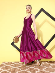 Purple Poly Silk Printed Maxi Dress-AHEDPSGP-181-FF