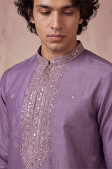 Lavender Silk Blend Solid Emboidered Sequins Kurta With Trouser MKSET2277