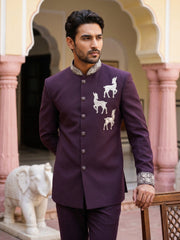Deer Embroidered Japanese Fabric Indo-Western Set ( 50JIND 216Purple )