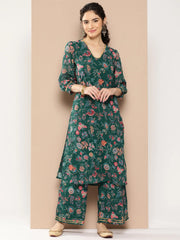 Green Floral Printed Gotta Patti Kurta with Palazzos-AHKUPZ-COMBO-661-ICH