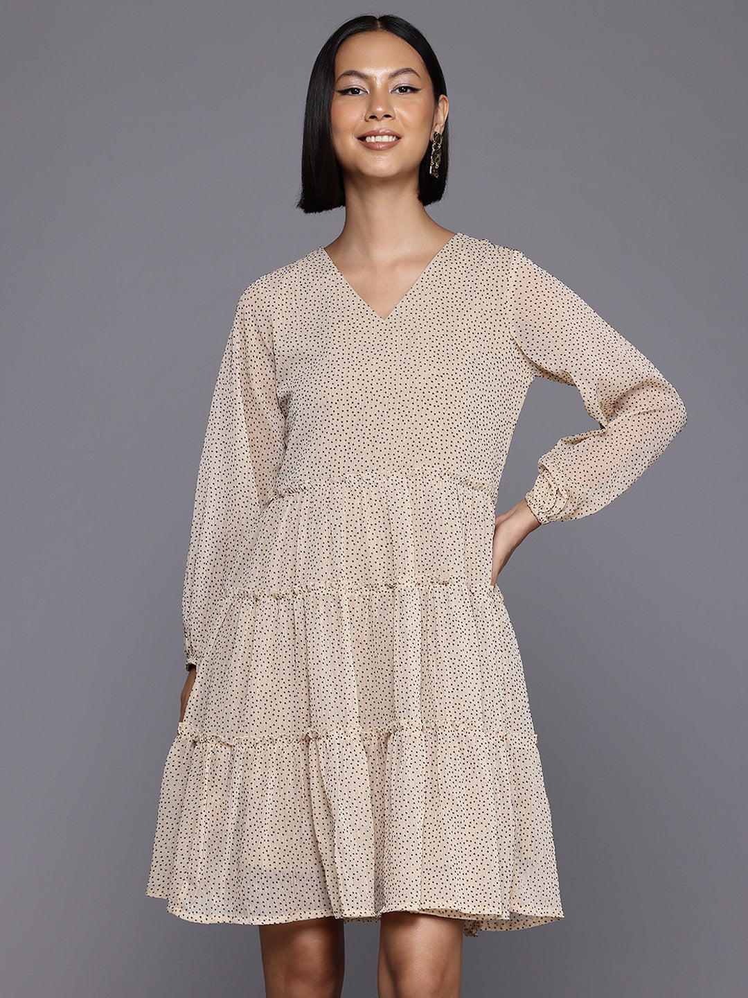 Women Polka Dot Printed A Line Dress-AHDRCFFLP-1