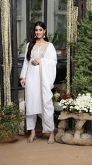 White Ethnic Motifs Embroidered Aari Work Pashmina Kurta with Salwar & With Dupatta-AHKUDUSL-COMBO-561-OA-EMB