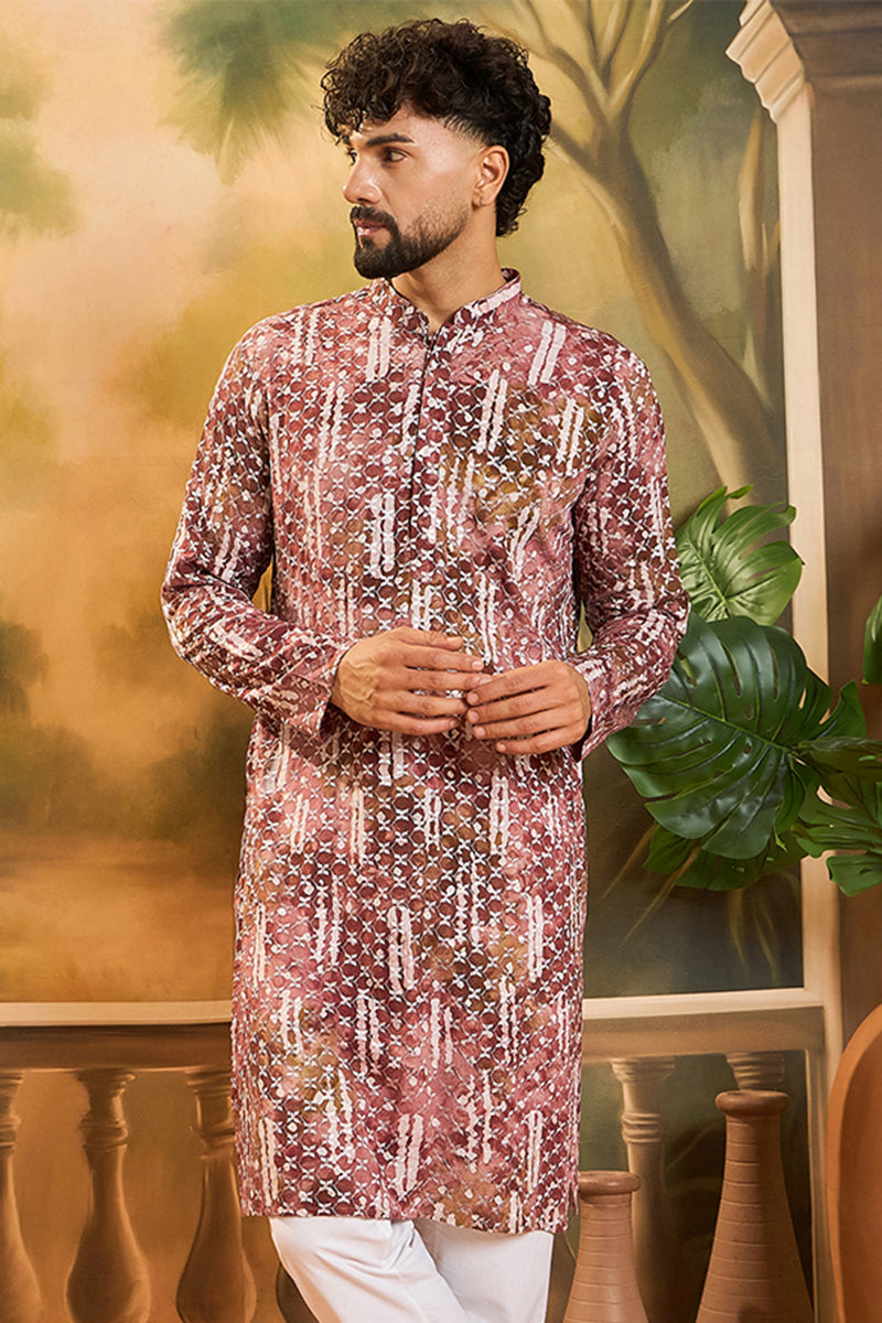 Brown Viscose Rayon Shibori Embroidered Straight Kurta MKU1476