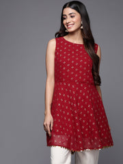 Red & Golden Printed Embellished Tunic-AHTUGRFP-8133