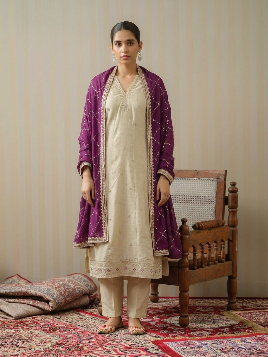 Polyester Kurta Set for Women - Beige | MLWSHKS9299BEI